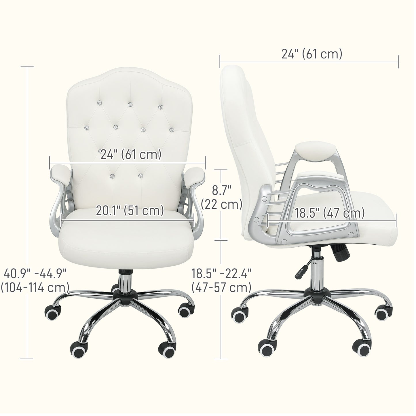 Swivel Office Chair with Tufted Back, Cream White