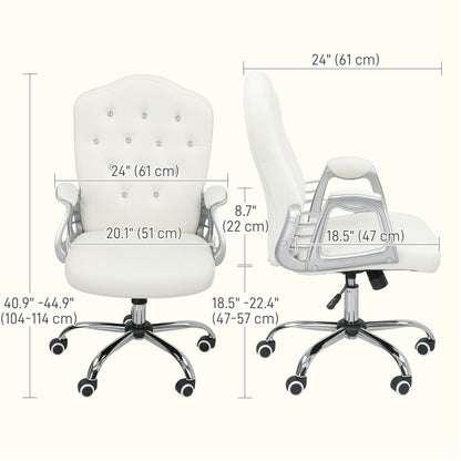 Swivel Office Chair with Tufted Back, Cream White