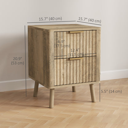 Nightstands with Gold Finger Pulls and Round Edges, Oak (Set of 2)