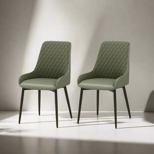 PU Leather Dining Chairs with Diamond Tufting and Metal Legs, Green (Set of 2)