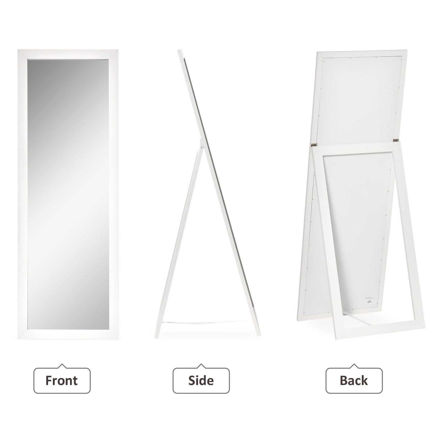 Full Length Rectangular Mirror with White Frame, 58" x 20", Floor Standing Design