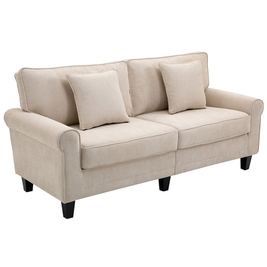Modern Corduroy Three-Seat Sofa with Rolled Arms, Beige
