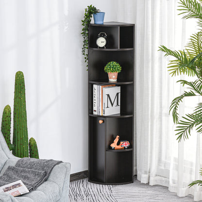 5-Tier Corner Bookcase with Cabinet, Black