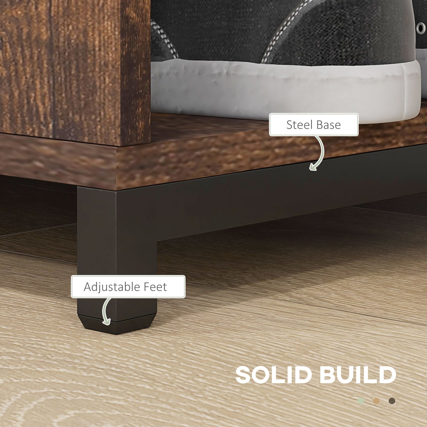 Upholstered Shoe Storage Bench with Flip Drawer and Side Rack for 6 Pairs, Rustic Brown