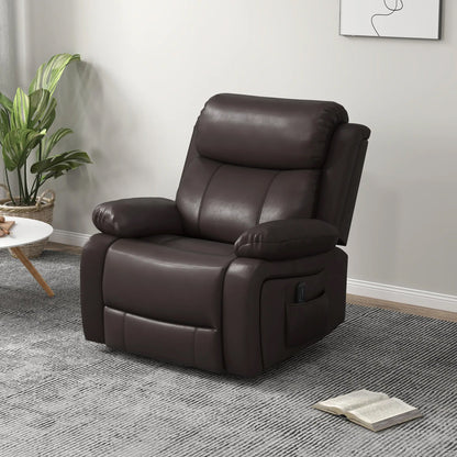 PU Leather Massage Recliner Chair with Swivel Base, Brown