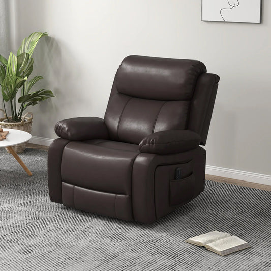 PU Leather Massage Recliner Chair with Swivel Base, Brown