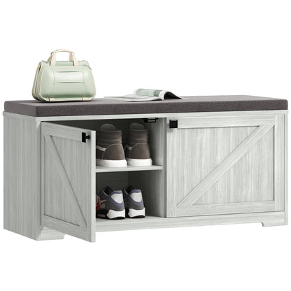 Padded Shoe Storage Bench with 4 Compartments for 8 Pairs, Light Grey