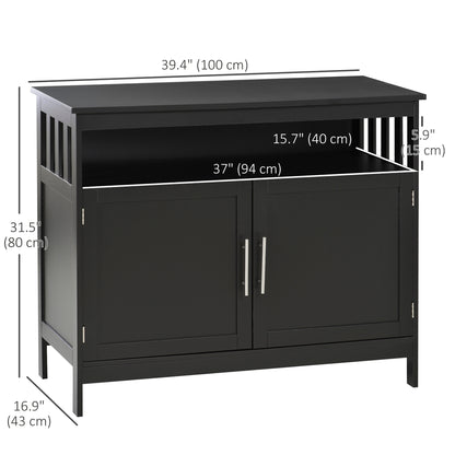 39" Wooden Console Table with Cabinet and Open Shelf, Black