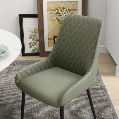 PU Leather Dining Chairs with Diamond Tufting and Metal Legs, Green (Set of 2)