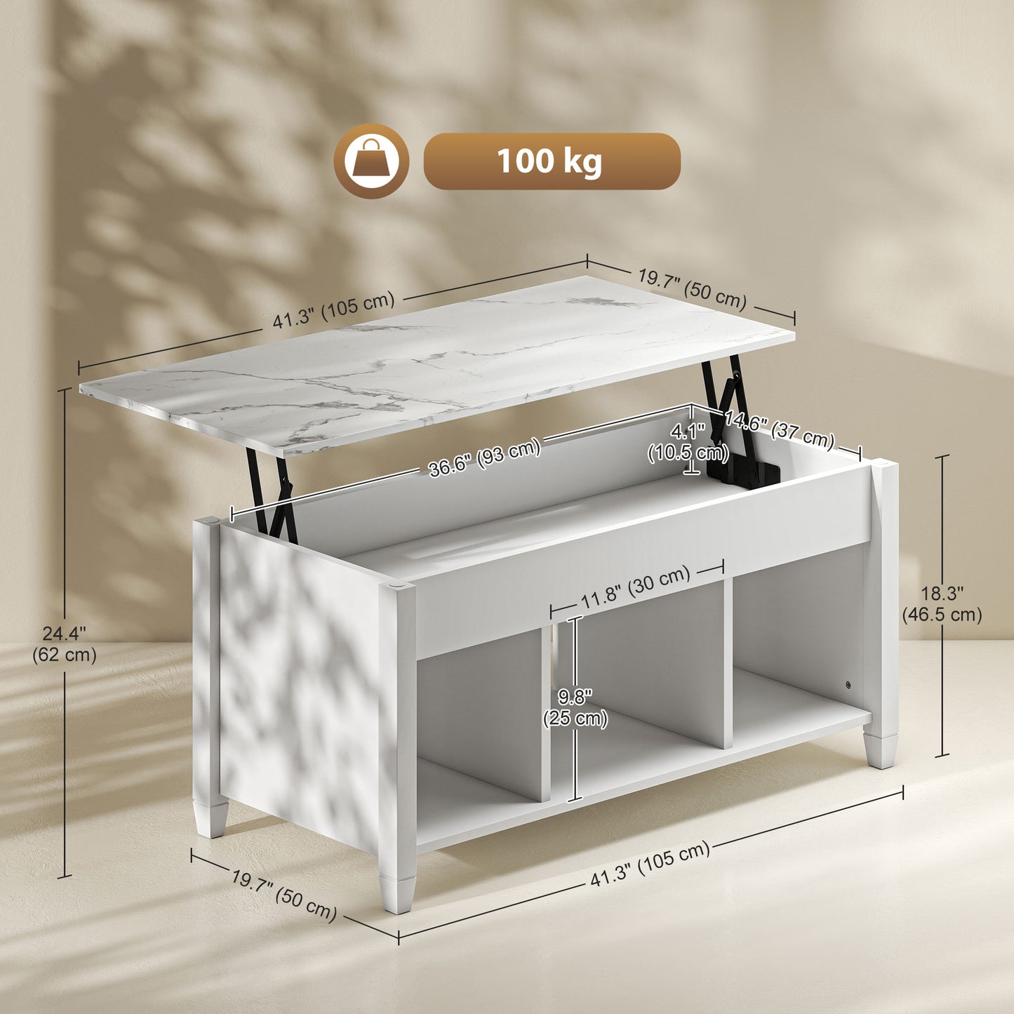 Modern Coffee Table with Tempered Glass Top, White