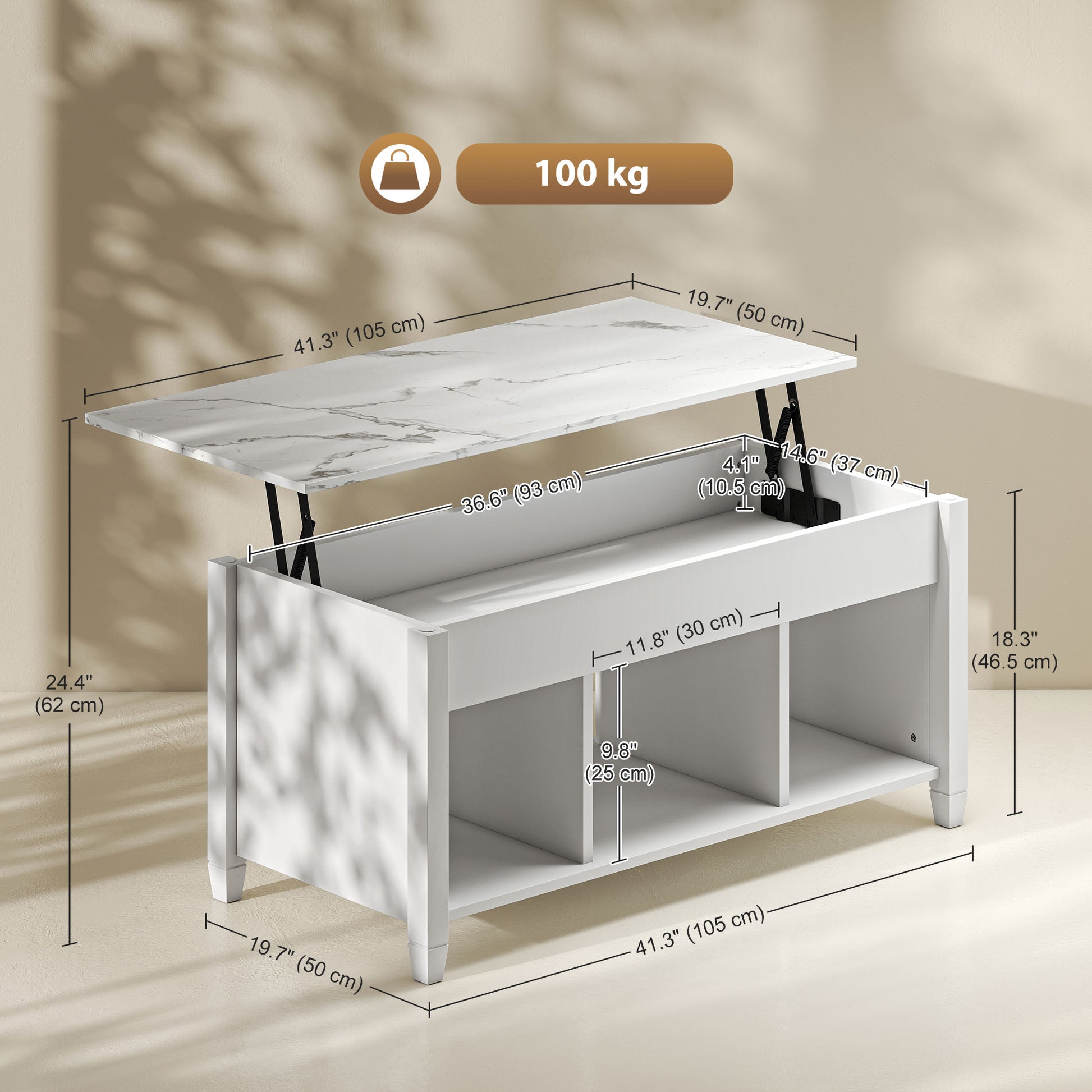 Modern Coffee Table with Tempered Glass Top, White