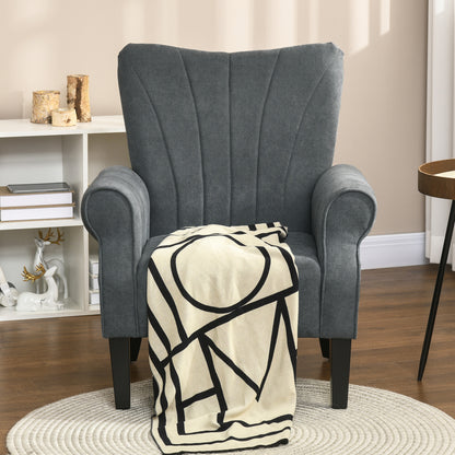 Fabric Wingback Accent Chair with Wood Legs, Dark Gray
