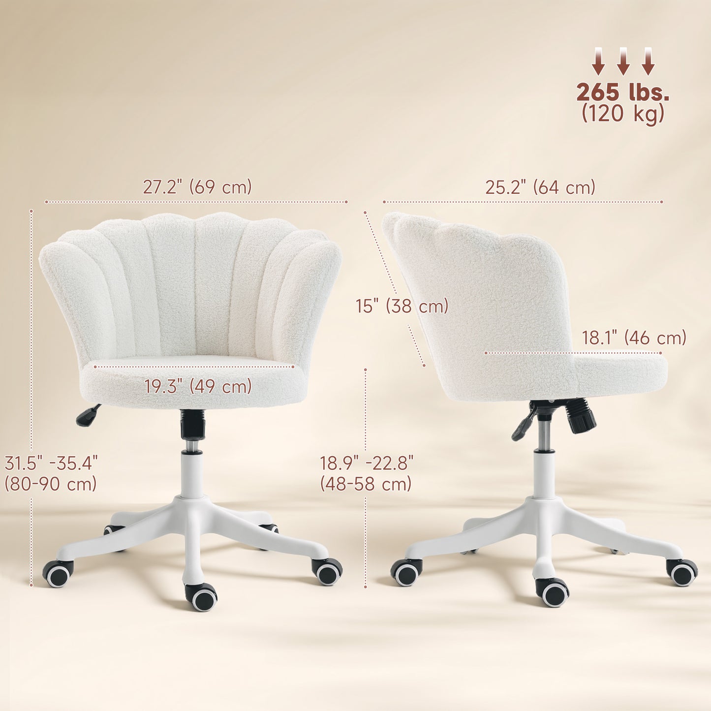 Adjustable Office Chair with Armrests, Cream White