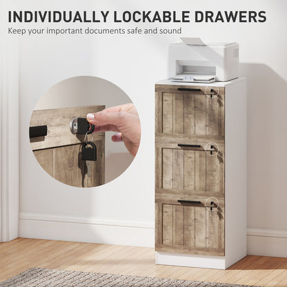 3 Drawer Filing Cabinet, Farmhouse File Cabinet with Lock, Adjustable Hanging Rails for A4 Letter Size Files, White