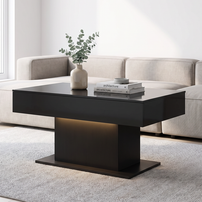 High Gloss LED Coffee Table with Storage, Black