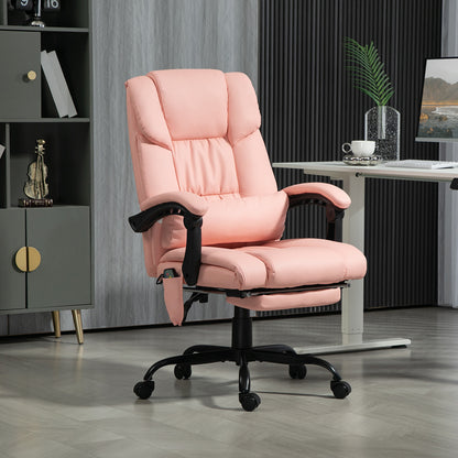6-Point Massage Office Chair with Adjustable Height and Retractable Footrest, Pink