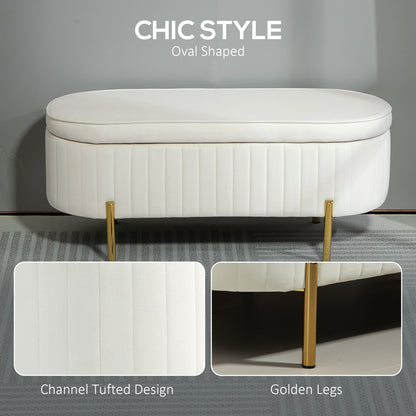 Channel Tufted Upholstered Bedroom Bench, Cream White
