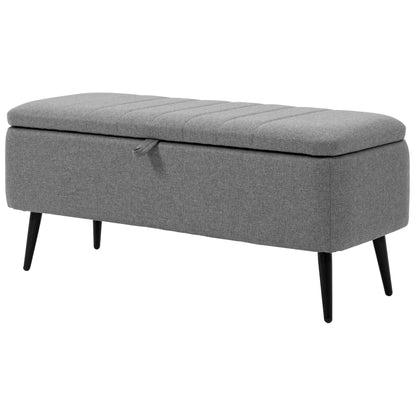 40" Linen Storage Ottoman Bench with Steel Legs, Gray