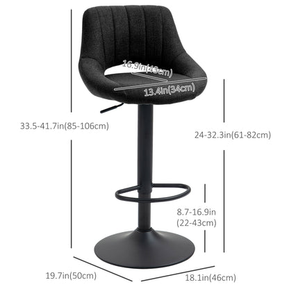 Adjustable Height Swivel Bar Stools with Linen Upholstery, Black (Set of 2)