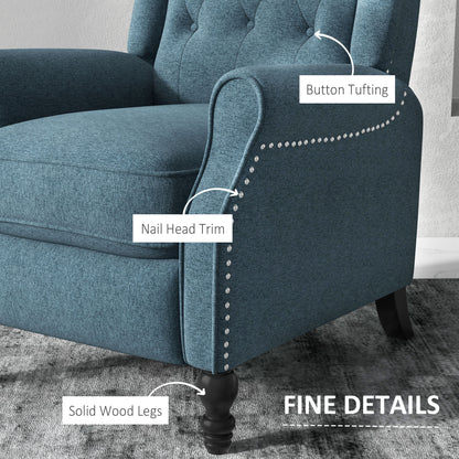 Wingback Reclining Chair with Button Tufting, Blue