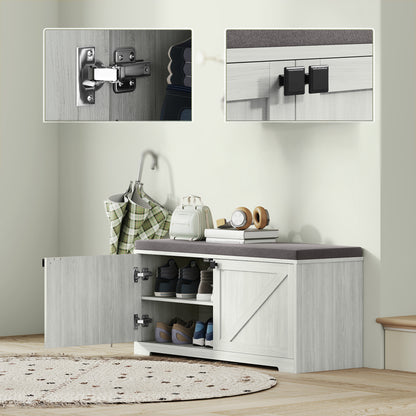 Padded Shoe Storage Bench with 4 Compartments for 8 Pairs, Light Grey