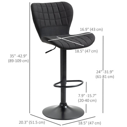 Adjustable Swivel Bar Stools with Linen Upholstery and Footrest, Black (Set of 2)