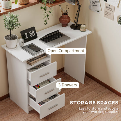 39" Computer Desk with 3 Drawers and Open Shelf, White