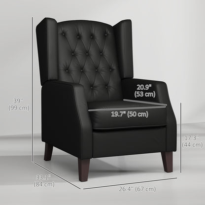 Button-Tufted Wingback Armchair with Faux Leather Upholstery, Black