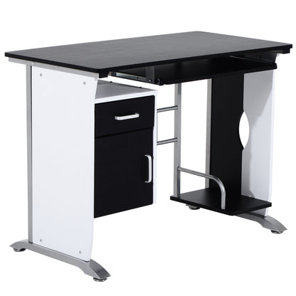 Computer Desk with Keyboard Tray and CPU Stand, Black and White