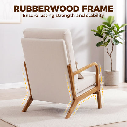 Upholstered Accent Chair with Wood Legs, Cream White
