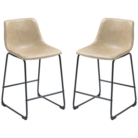 Counter-Height Bar Stools with PU Leather Upholstery and Footrest, Beige (Set of 2)