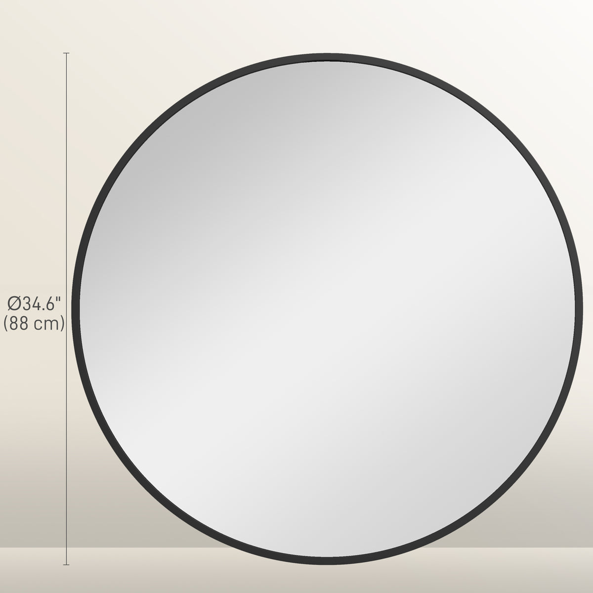 Round Wall Mirror with Black Metal Frame, 36"