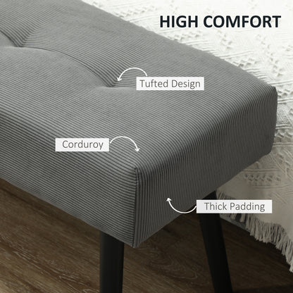 39" Corduroy Upholstered Ottoman Bench, Grey