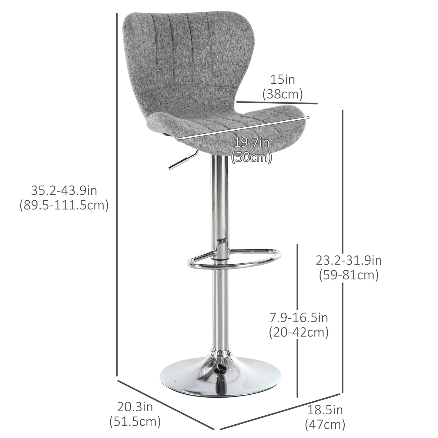 Adjustable Swivel Counter Stools with Linen Fabric, Gray (Set of 2)