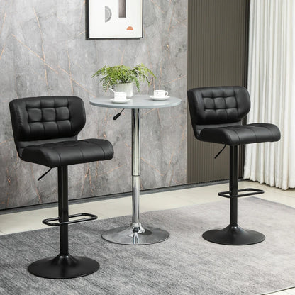 Adjustable Height Swivel Bar Stools with Tufted PU Leather, Black (Set of 2)