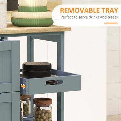 Rolling Kitchen Island Cart with Wood Top and 3 Drawers
