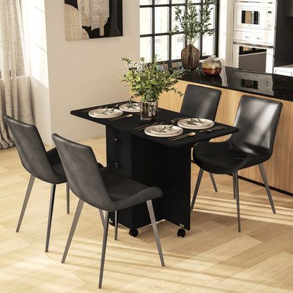 Drop Leaf Dining Table with Drawers and Cabinet - Black