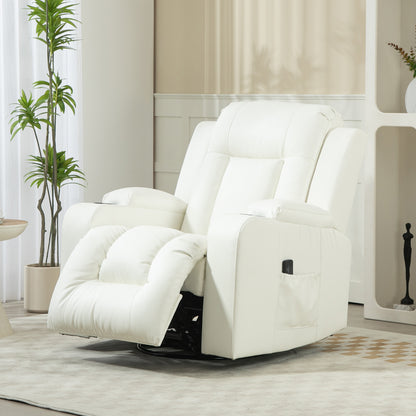 360° Swivel Massage Recliner Chair with Cup Holders, Cream White