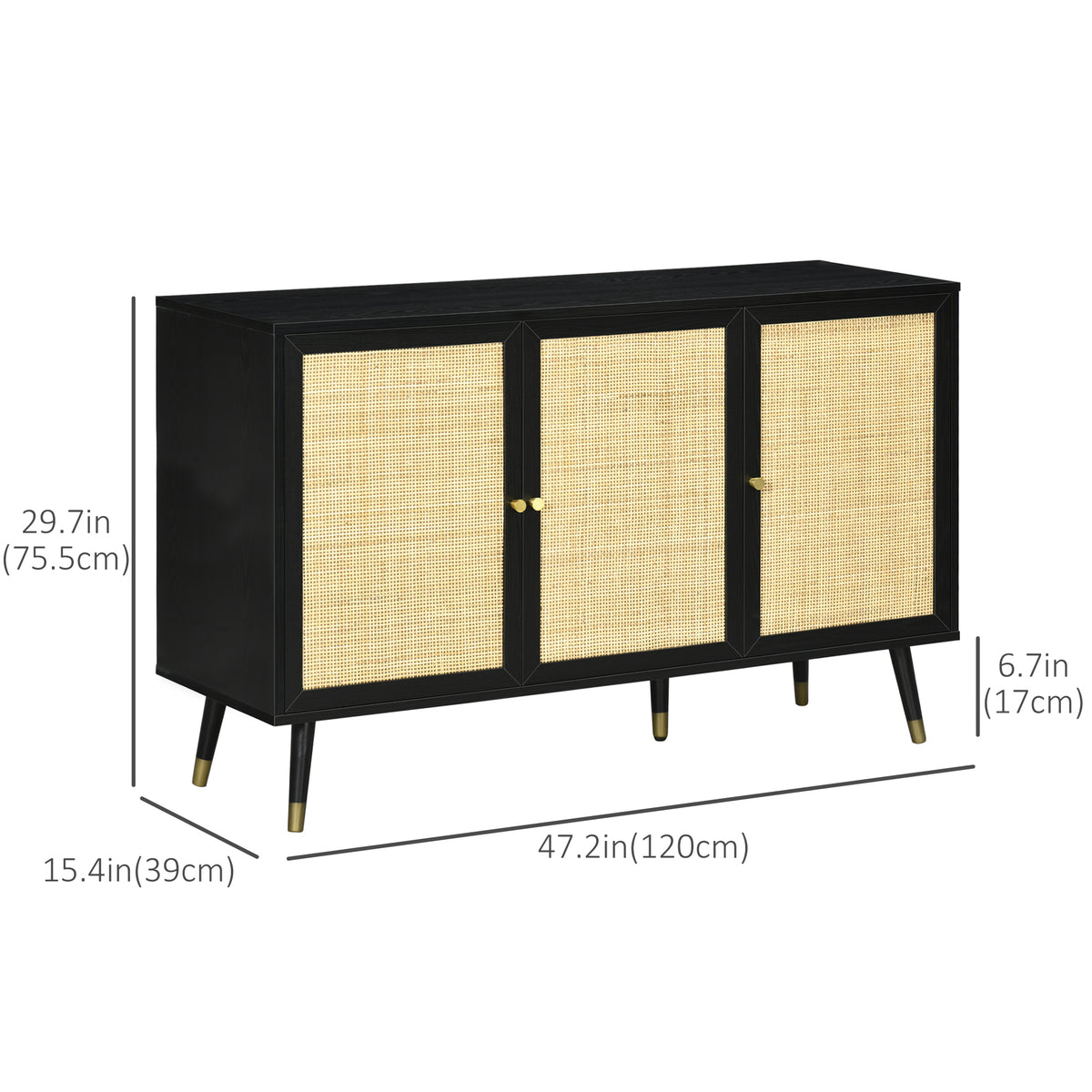 Boho Sideboard Cabinet with Rattan Doors, Black