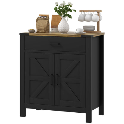 Farmhouse Sideboard Buffet with Drawer and Shelf, Black