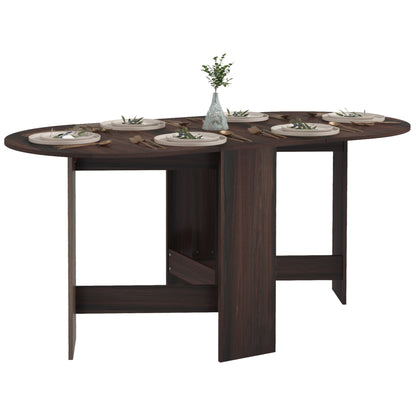 Oval Drop Leaf Dining Table with Space-Saving Design for Up to 6 People, Distressed Brown