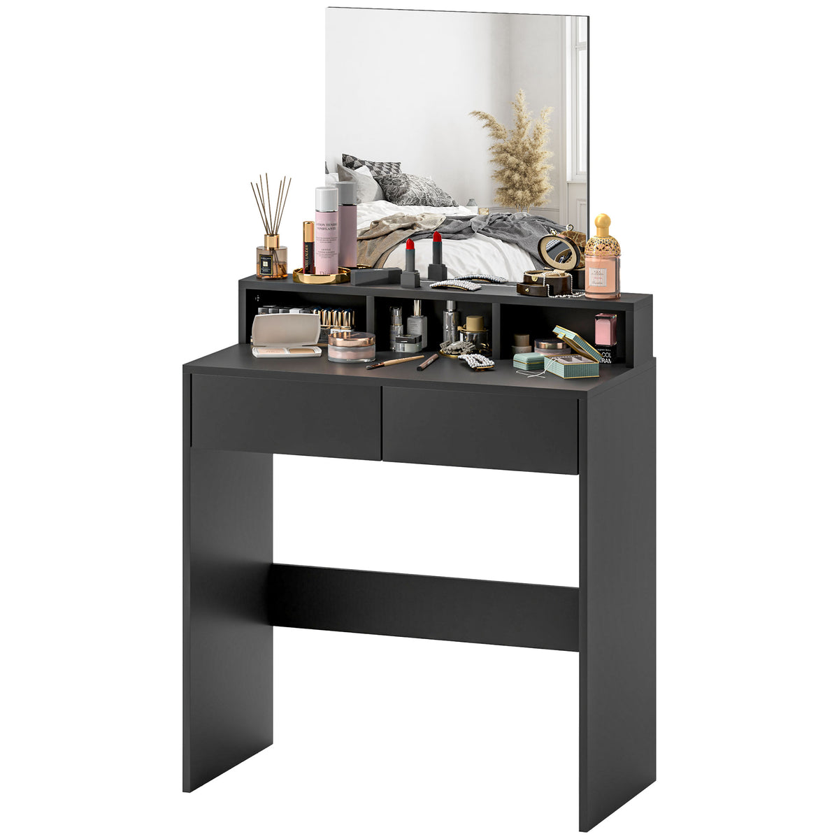 Makeup Vanity Desk with Mirror and Storage, Black
