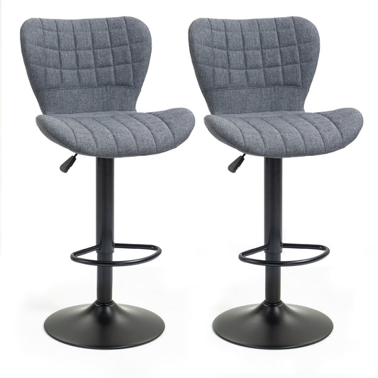 Adjustable Swivel Bar Stools with Linen Upholstery and Footrest, Grey (Set of 2)
