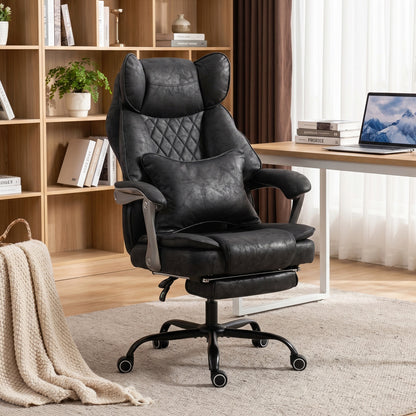 Ergonomic Massage Office Chair with Footrest, Black