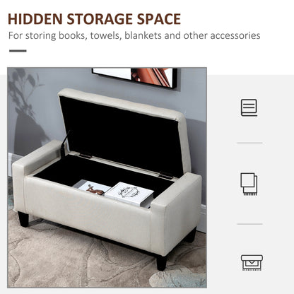 Linen-Touch Storage Ottoman Bench with Tufted Design, Beige