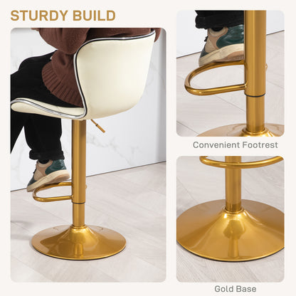 Adjustable Swivel Bar Stools with PU Leather Upholstery, Cream White (Set of 2)
