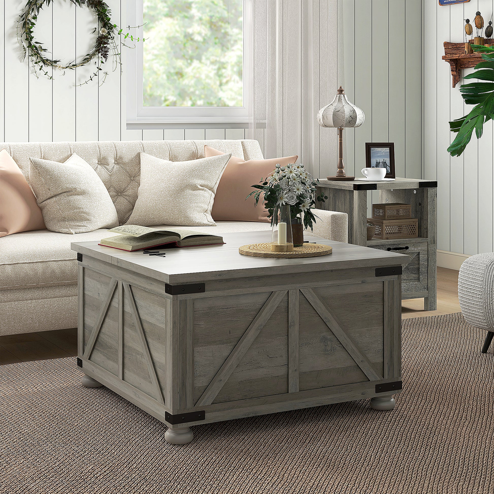 Extendable Lift-Top Coffee Table with Storage, Grey