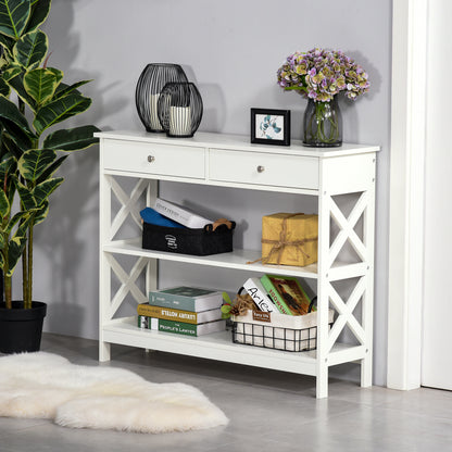 39" Console Table with X-Frame Design and Storage Drawers, White