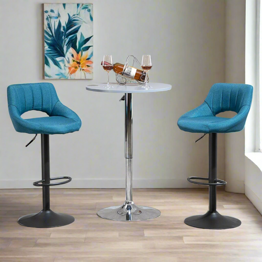 Adjustable Height Swivel Bar Stools with Linen Upholstery, Blue (Set of 2)