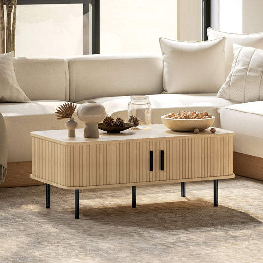 Nordic Coffee Table with Sliding Tambour Doors, Oak